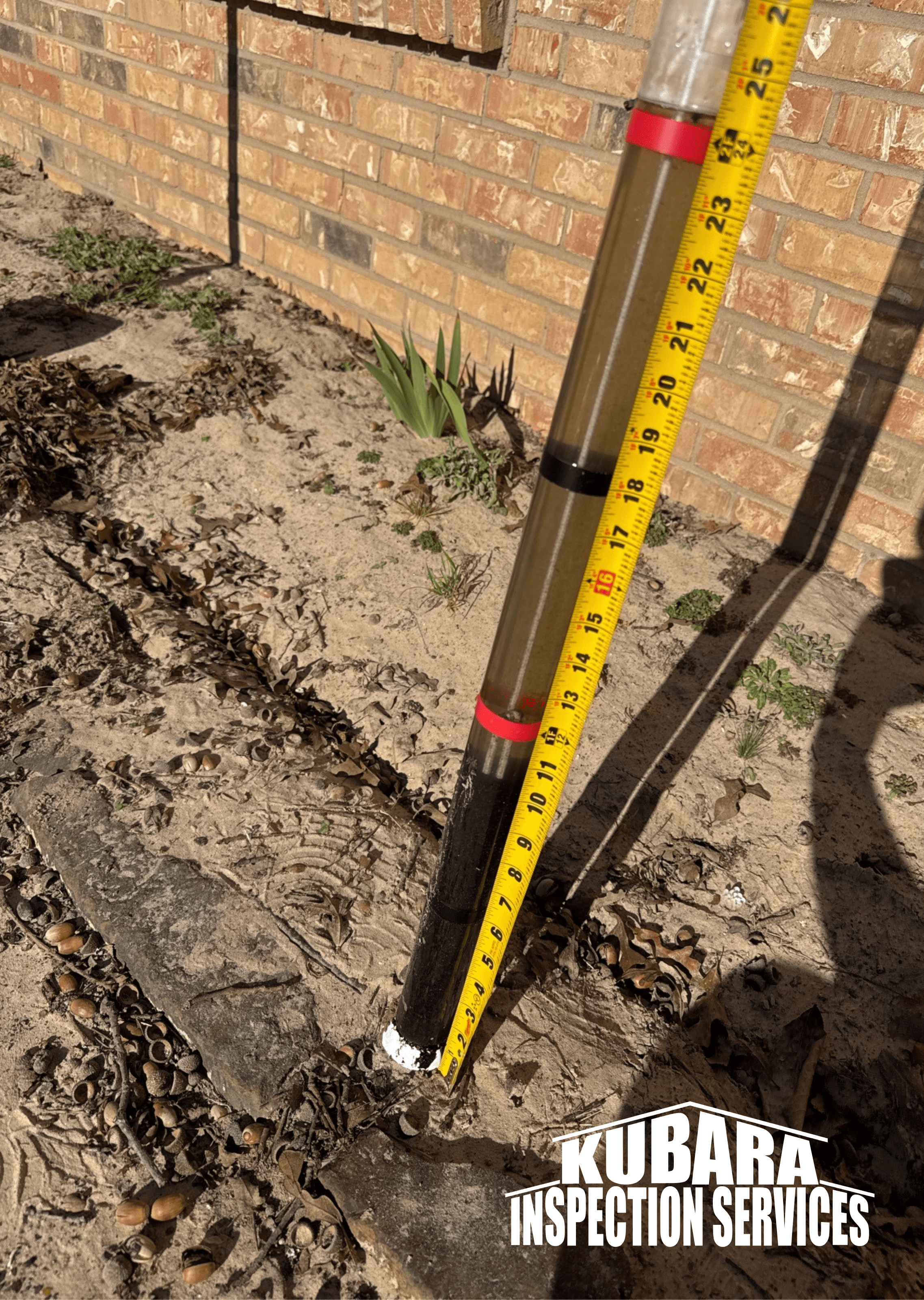 Sludge sample from a septic tank being examined during a home inspection in East Texas